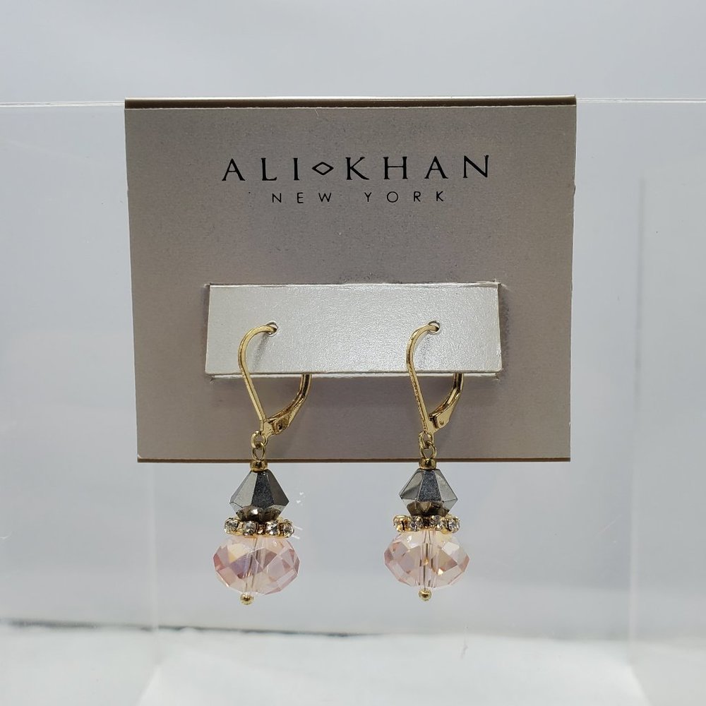 ALI KHAN  imperial mauve gold french wire with rhinestone spacer earring